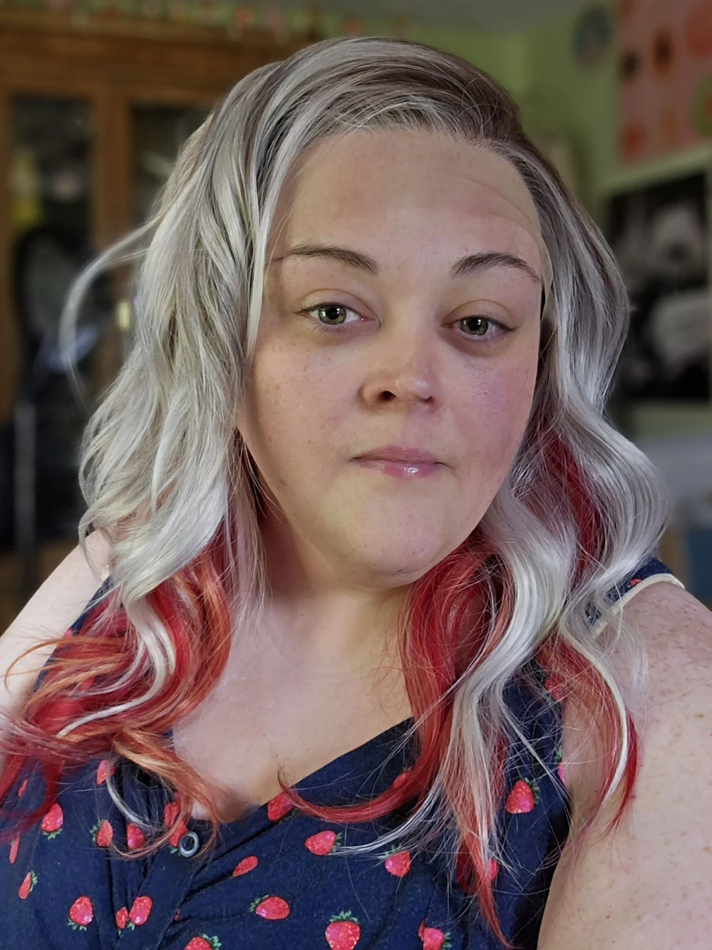 Wavy Cool Blonde Wig with Red Ombre Highlights Rizz In The Color Hot Rod